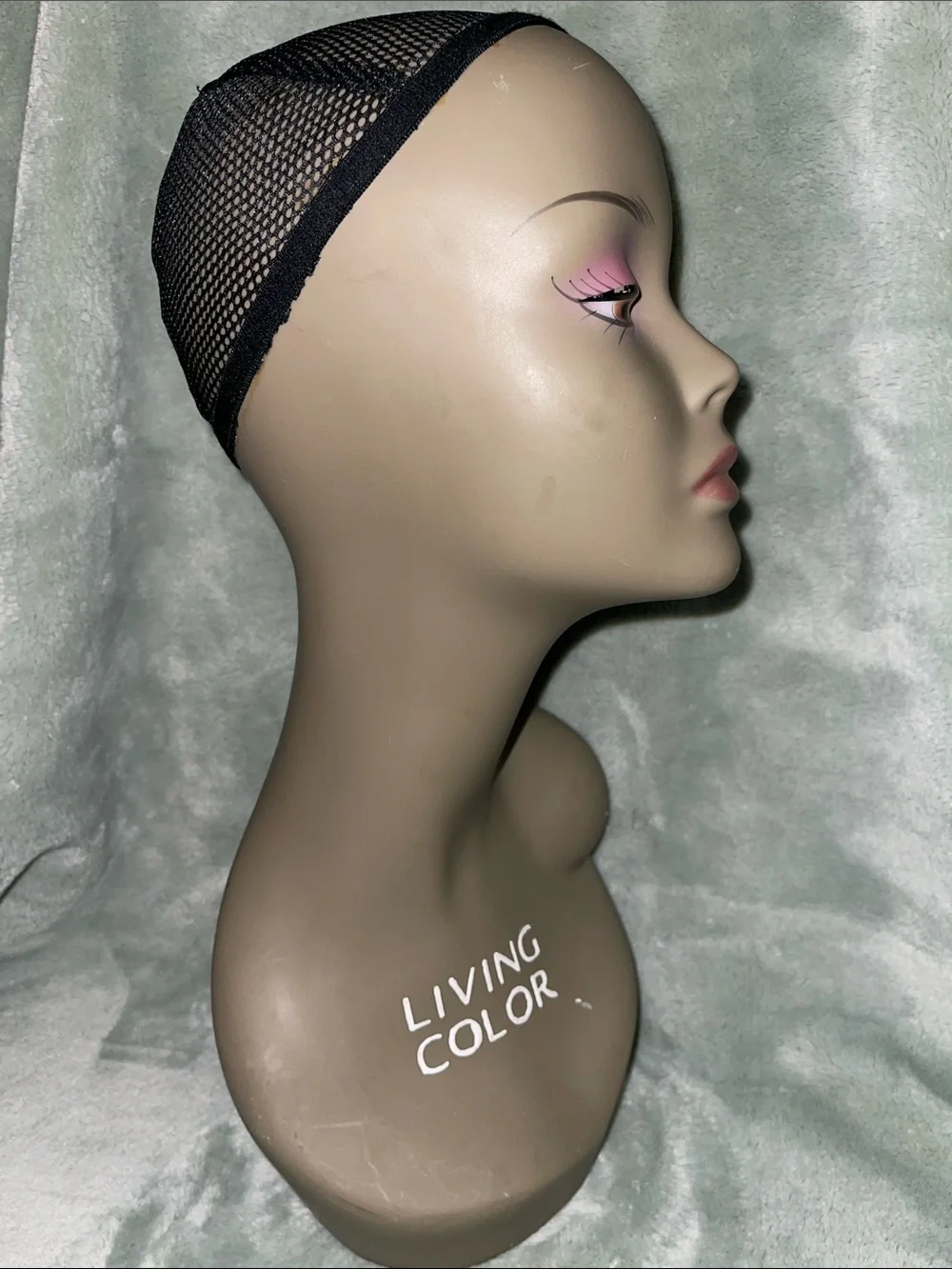 Women's Mannequin Head Display in Beige with Pink Makeup